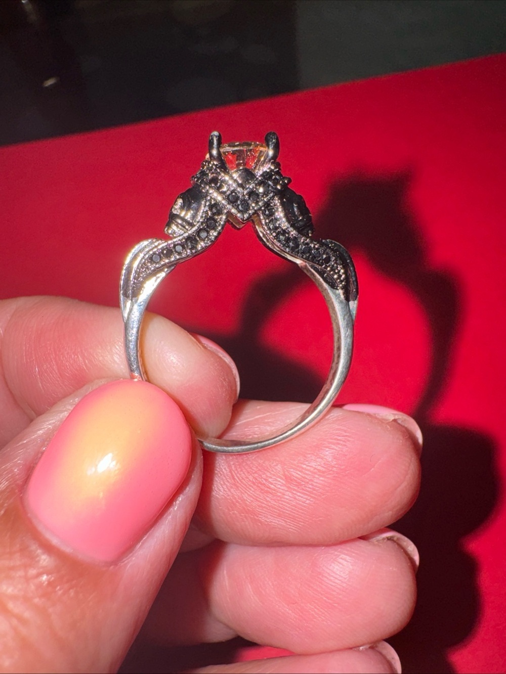 Sterling Silver Filigree Ring with Black Accents - 925 Silver